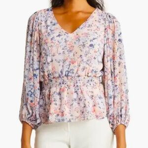 Philosophy Pink Elastic Waist Floral V-Neck Blouse